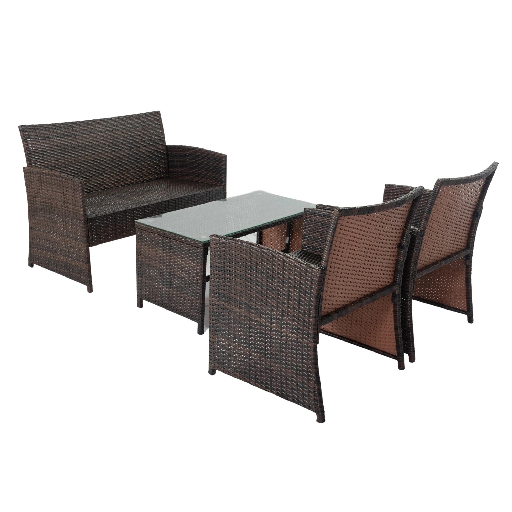 4 PCS Wicker Terrasse Gespräch Set, Outdoor Rattan Sofas mit Tisch Set, terrasse Möbel Set mit Weichen Kissen & Kaffee Tisch