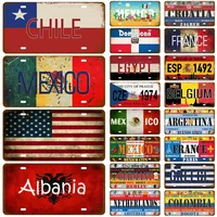 Country Flag Tin Sign Plaque France Spain Germany License Plate For Wall Home Restaurant Craft Bar Decor Metal Sign Mexico USA