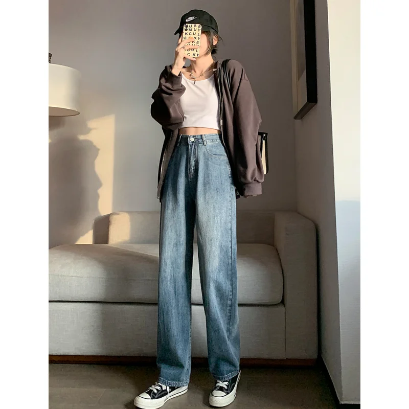 Blue Jeans Women American Wide Leg Pants Loose Fashion Hip Hop Street Temperament Vintage Female 2023 NEW Summer Trousers
