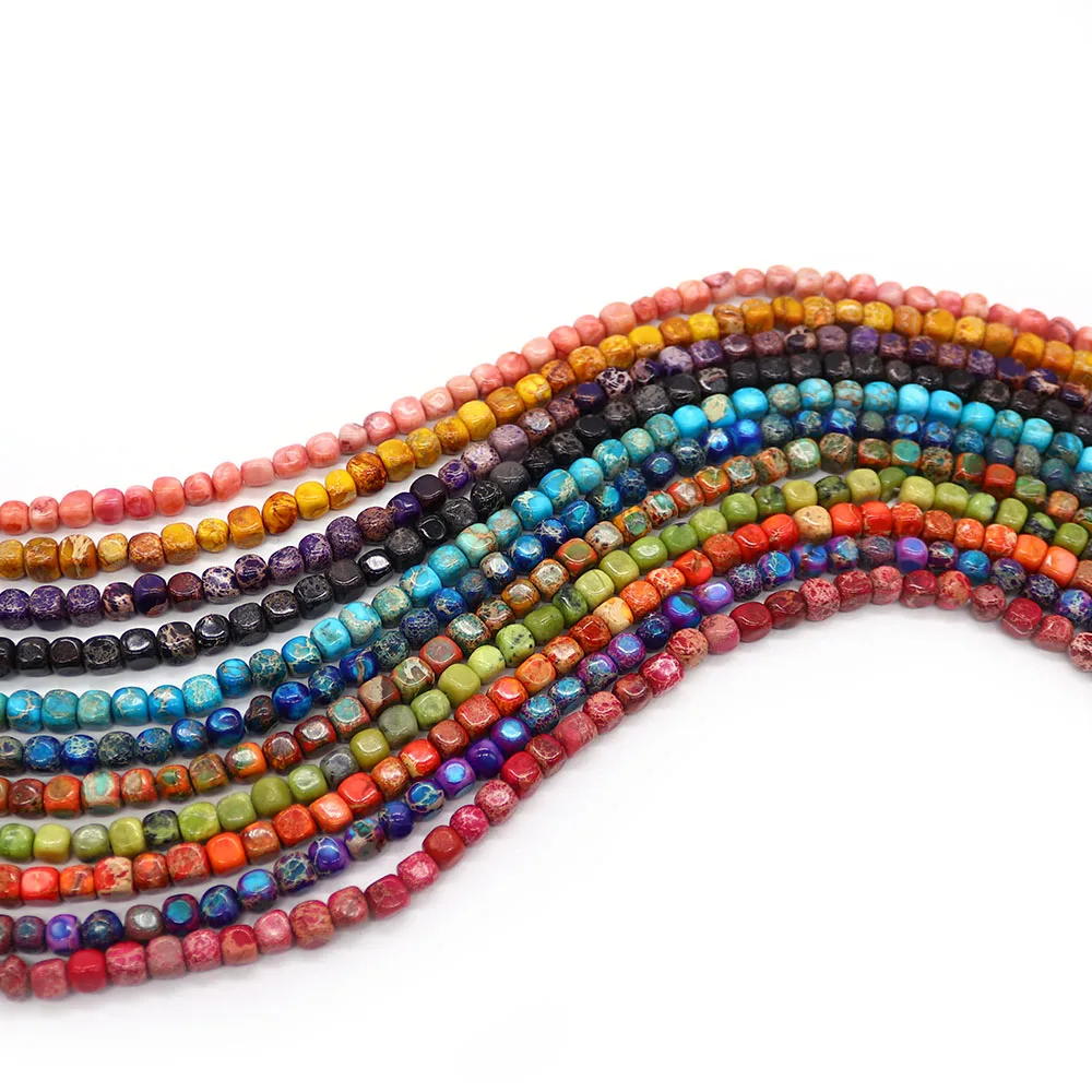 5-7mm Irregular Square Natural Stone Beads Blue Red Sea Sediment Jasper Loose Beads for Jewelry Making Handmade DIY Bracelet