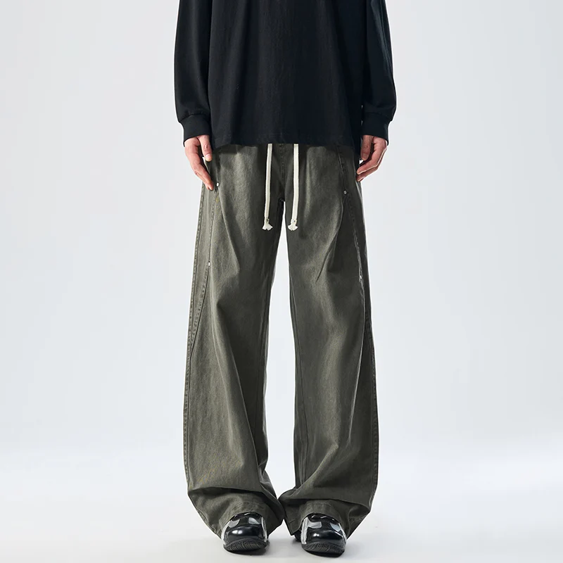 

Мужские повседневные брюки из чистого хлопка прямого кроя, летние, в американском стиле, широкие, длинные, весенне-осенние, свободные, универсальные