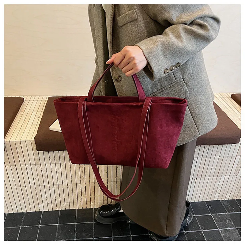 

Large Capacity Tote Women Bag Retro Faux Suede Shoulder Bag Quitting Designer Bags for Women Handbag Commuting Shopper Purses