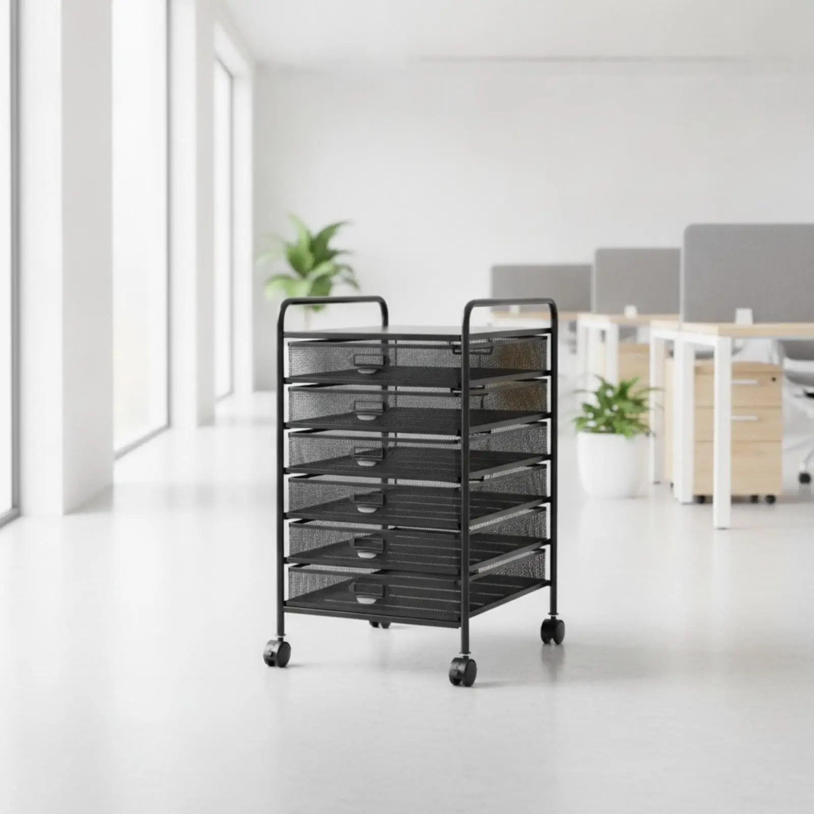 Office Drawer Unit on Casters Metal Mesh Front File Organizer Cart with Side Handles for Documents and Supplies Storage