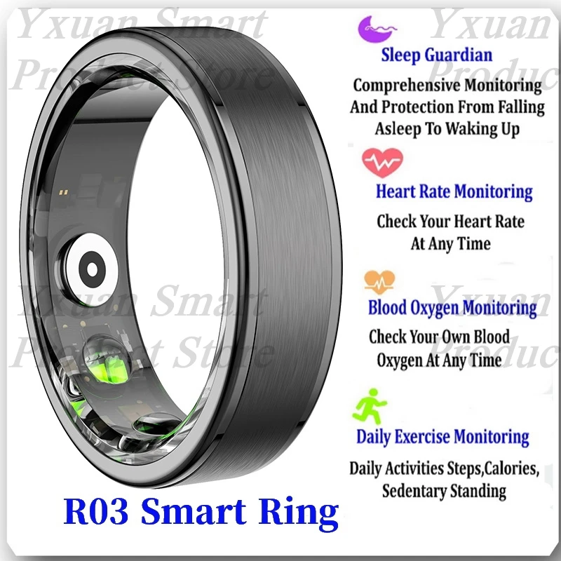 2024 Grey R03 5ATM Waterproof Smart Ring For Men Women Health Monitoring 100+ Sport Modes Fitness Tracking Waterproof Sport Ring