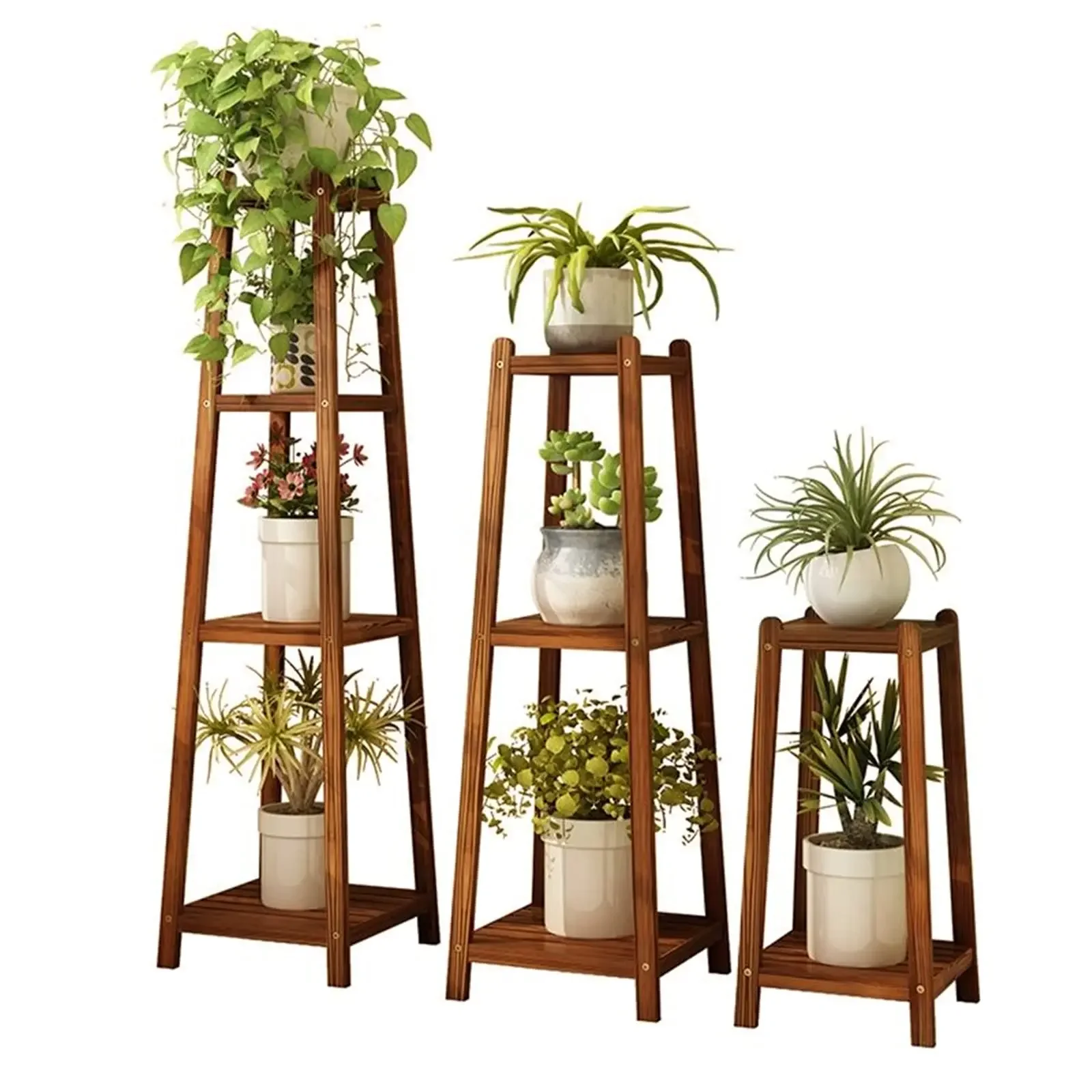 Wooden Plant Stand Pack Set Tall Plant Holder Plant Shelf for Living Room Balcony Garden Corner Waterproof Flower Pot Stand Set