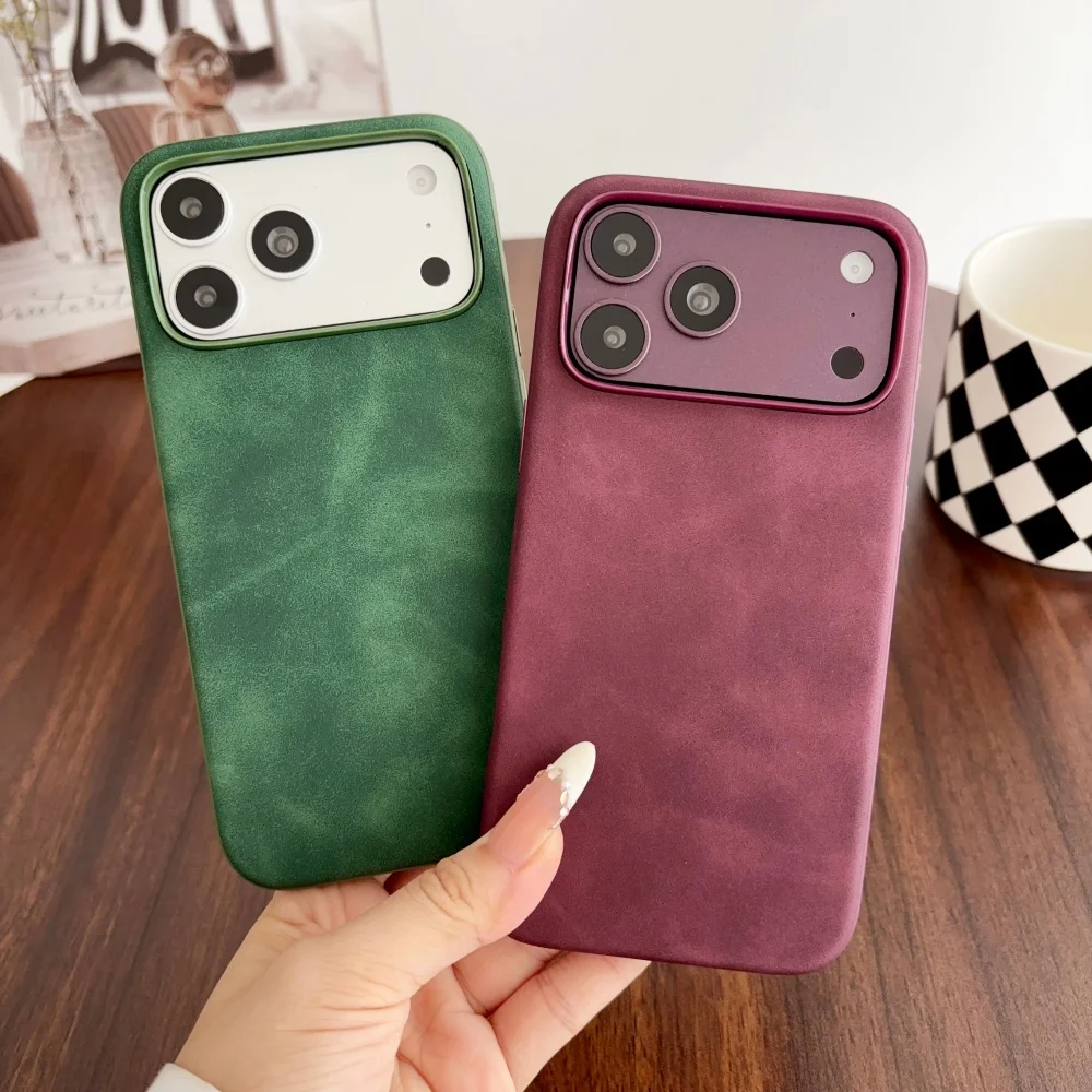 Vintage Suede Leather Texture Phone Case For iPhone 18 17 15 14 13 16 Pro Max Minimalist Camera Shockproof Protective Cover