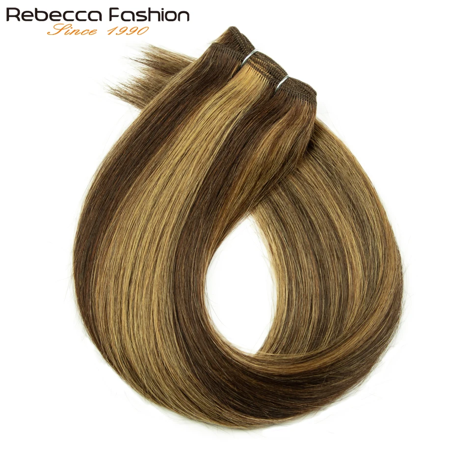 Rebecca Peruvian Highlight P4/27 Straight Hair Double Drawn Natural  Human Hair Weave Bundles Remy 6# 8# Human Hair Bundle