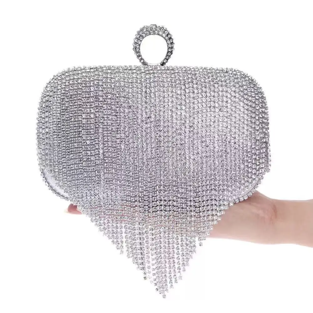 

Silver Fringed Rhinestone Bag Banquet Dress Diamond-encrusted Dinner Premium Cheongsam Texture Clutch Bag Purses Luxury Designer