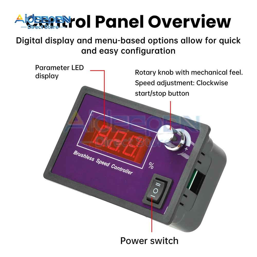 وحدة تحكم في سرعة محرك التيار المستمر PWM DC 10-55V 15A بدون فرش ثلاث مراحل مستشعر القاعة خالية من الأمام عكس للأتمتة الصناعية