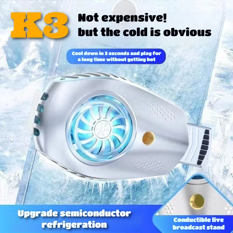 

Mobile Phone Back-clip Semiconductor Cooling Fan Radiator K3 for Live Broadcast PUBG Game Cooler for IOS Android Cool Heat Sink