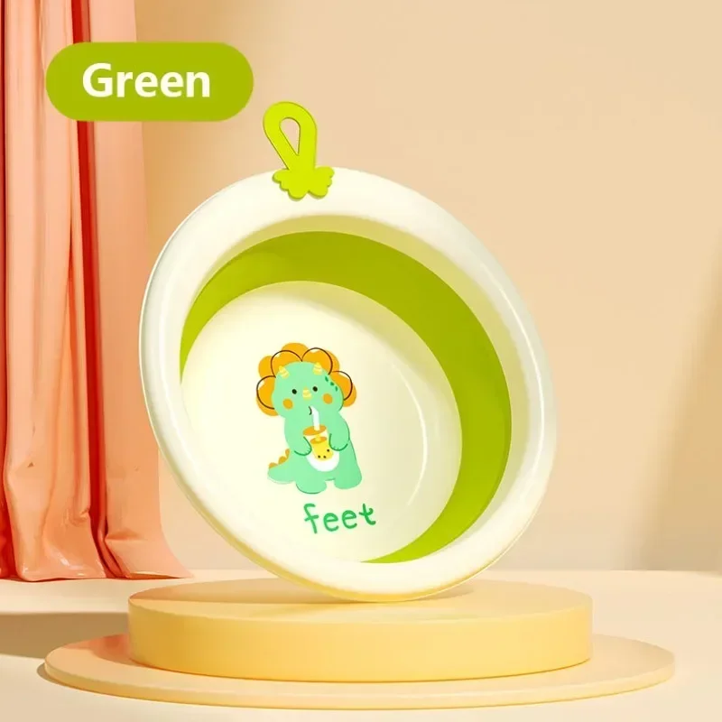 One-hand Foldable Baby Kids WashBasin Bucket Cartoon Dinosaur Multipurpose Plastic Hanging Wash Bin Portable Infant Face Bathtub