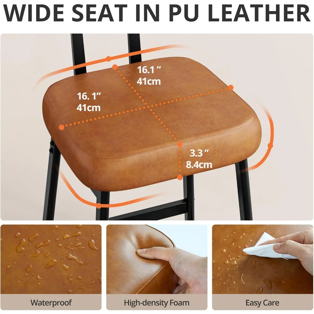 30" Barhocker in Thekenhöhe (2er-Set): Modernes PU-Leder, Rattan-Rückenlehne, breiter Sitz