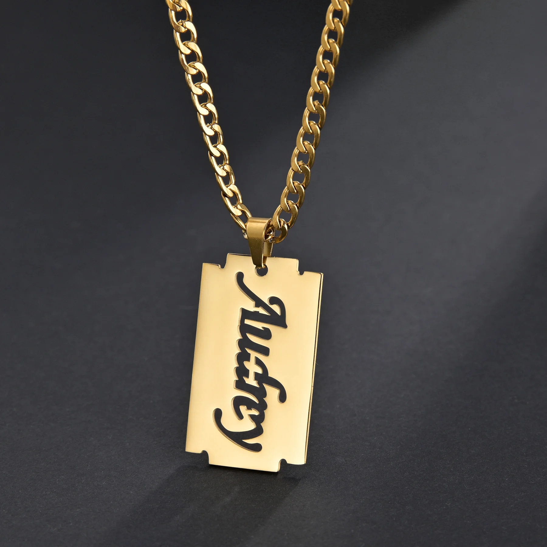 Atoztide Custom Name Pendant Necklace Stainless Steel Personalized Hollow Nameplate for Women Chain Elegant Love Jewelry Gift