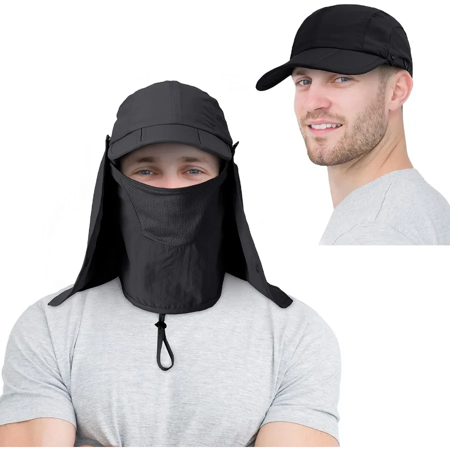 2 قطعة قبعات للحماية من الشمس للرجال والنساء بعامل حماية من الأشعة فوق البنفسجية 50+ لصيد الأسماك في الهواء الطلق والمشي لمسافات طويلة من الأشعة فوق البنفسجية مع قناع وجه قابل للإزالة للرقبة #2