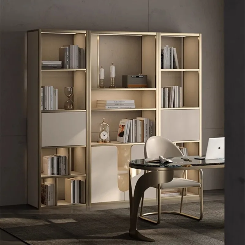 

Living room stainless steel bookshelf shelf floor-to-ceiling office study simple modern bookcase light luxury high-end locker