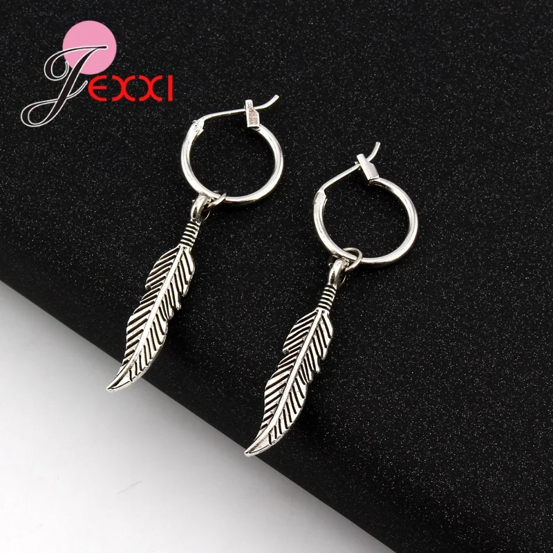 Authentic 925 Sterling Silver Vintage Feather Wings Drop Earrings for Women Ball Party Accessories Jewelry Fast Ship