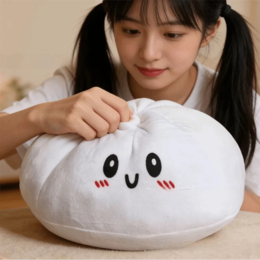 Home Decor Cartoon Steamed Buns Decorative Pillow Fleece Surface Soft Buns PP Cotton Filling Dough Ball Pillow Car