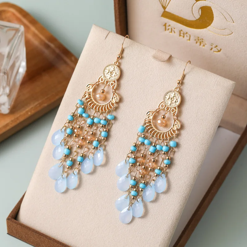 

Colorful Rice Bead Water Drop Dangle Earrings for Women Bohemian Handmade Beaded Temperament Long Earring Vacation Style Jewelry