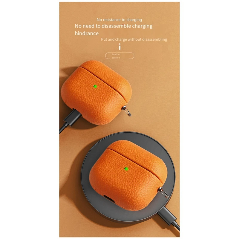 For  Case Lychee Pattern Earphone Cover Protective Earphone Cover For  Pro Cases Shell Trend -Brown