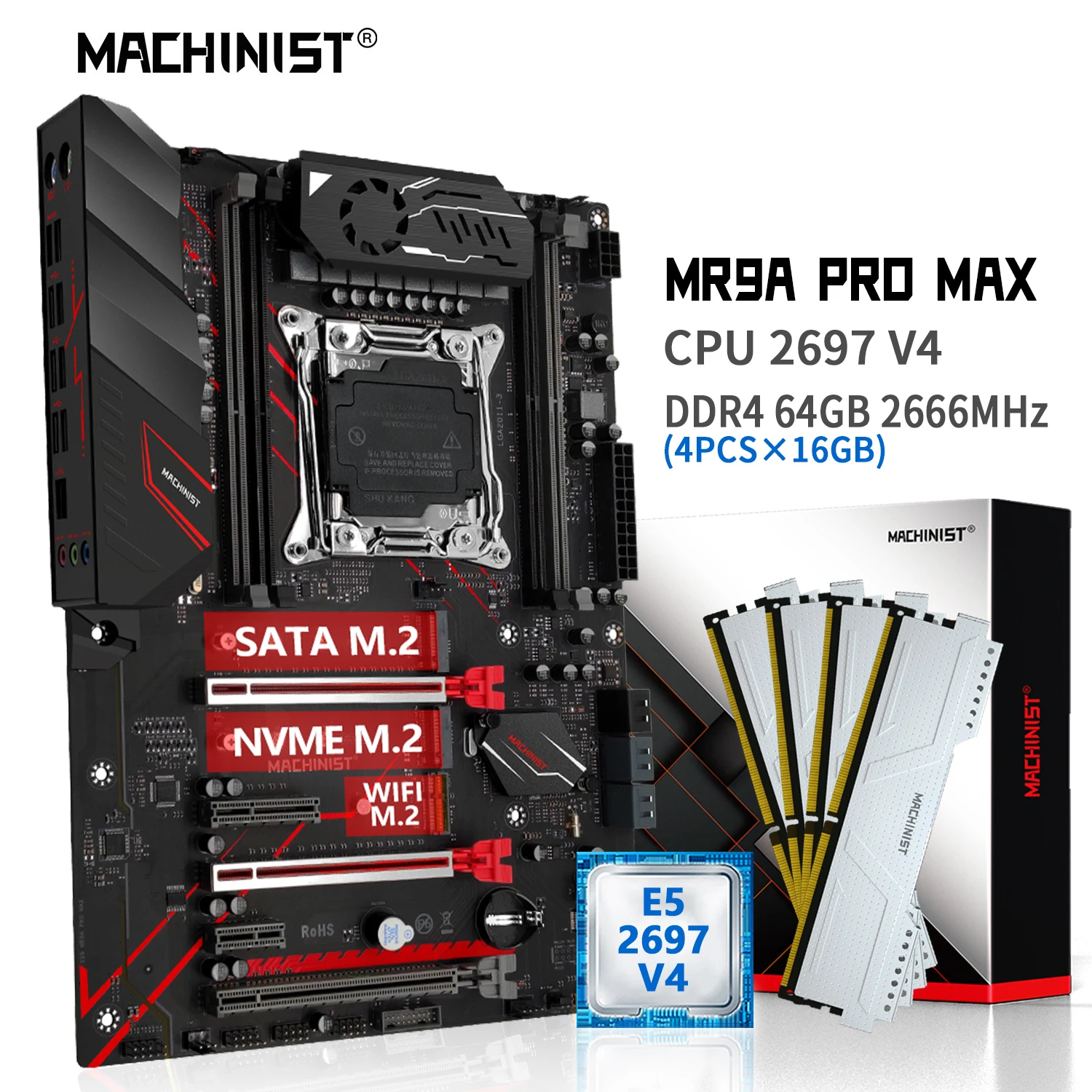 MACHINIST X99 Motherboard Kit Xeon E5 2697 V4 CPU LGA 2011-3 Processor 64GB DDR4 2666MHz RAM Memory Combo NVME M.2 MR9A PRO MAX