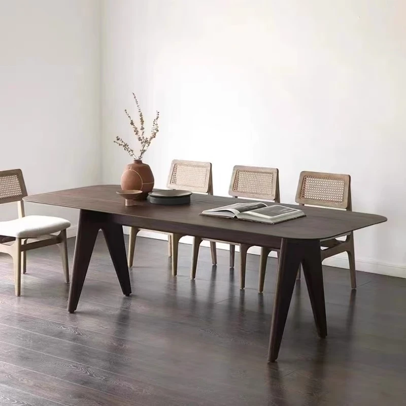 

Nordic minimalist home dining table ash wood minimalist office negotiation table wabi sabi solid wood rectangular desk