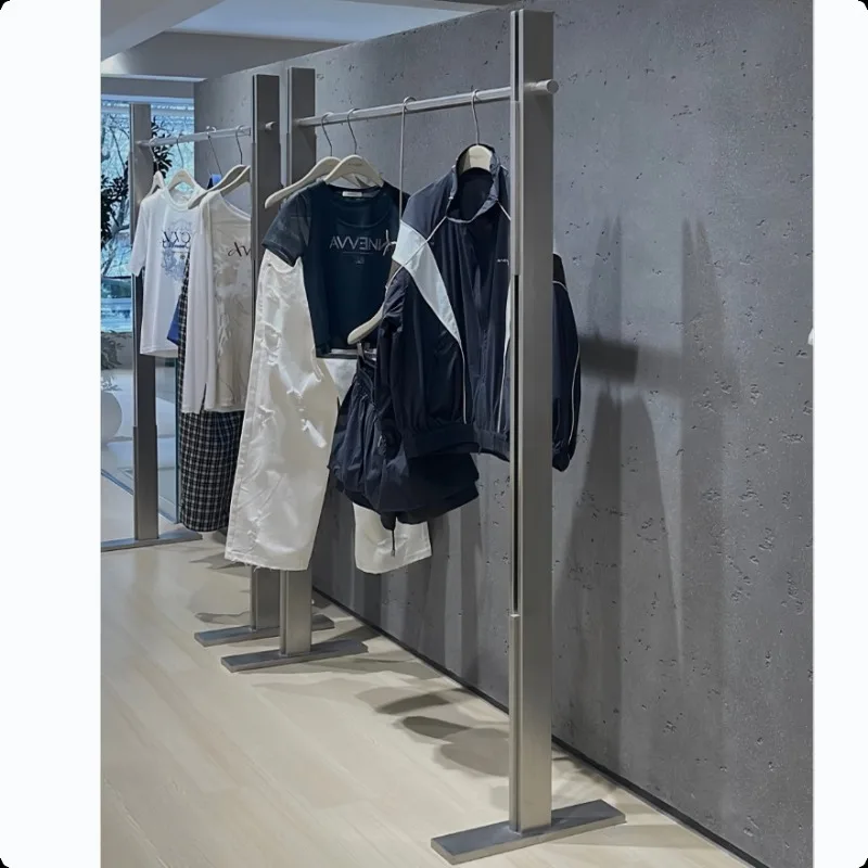 

Стеллаж для демонстрации одежды из нержавеющей стали, напольный, от пола до потолка, островной тип.