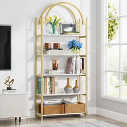 Tribe signs 5-Regal Gold Etagere Bücherregal, modernes Metall offen gewölbtes Bücherregal, 72 Zoll hohe Gold regale