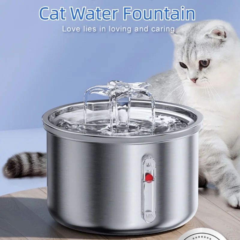 2L Stainless Steel Cat Drinker Dog Drinking Bowl Auto Pet Drinker Bowl Cat Water Fountain 5V USB Powered