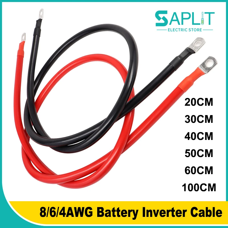 1 - 5Pcs Car Battery Connection Line 8 6 4AWG RV Pure Copper Wire With M6/M8/M10 Terminal For Inverter Car Solar Cable 20~100CM
