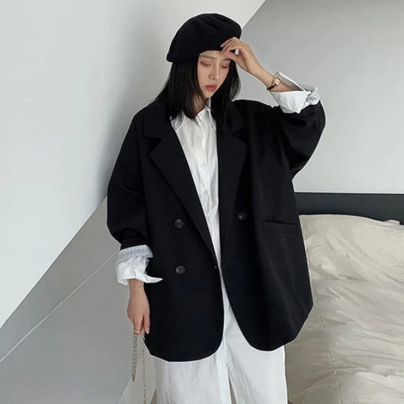 特大カジュアルブレザー女性のための春秋ルーズ多用途シングルブレストスーツジャケット気質ヴィンテージオフィスコート