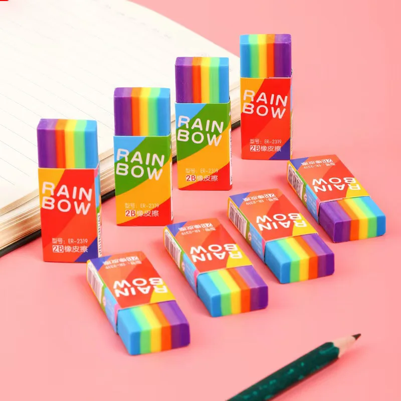 Rainbow Eraser Set: 4 Pieces of Creative 2B Rubber Erasers for Students - Perfect for School and Office Use