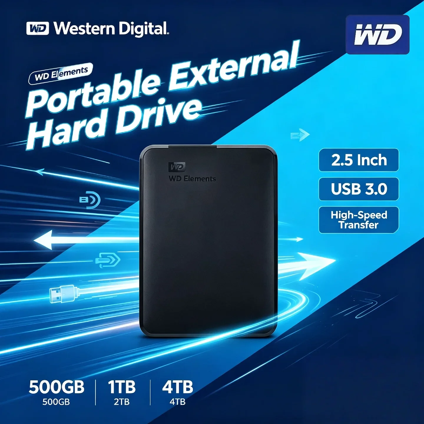 Western Digital WD External Mobile Hard Disk 2.5 Inch USB3.0 Mechanical Hard Drive 1TB 2TB 4TB 5TB 6TB For Laptop Desktop PC