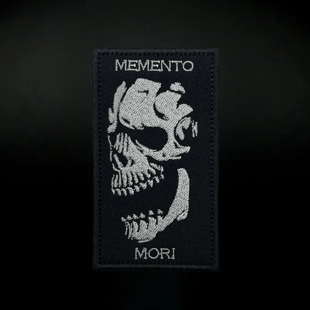 Memento Mori Embroidered Hook and Loop Patches Tactical Skull Morale Badge Military Backpack Sticker