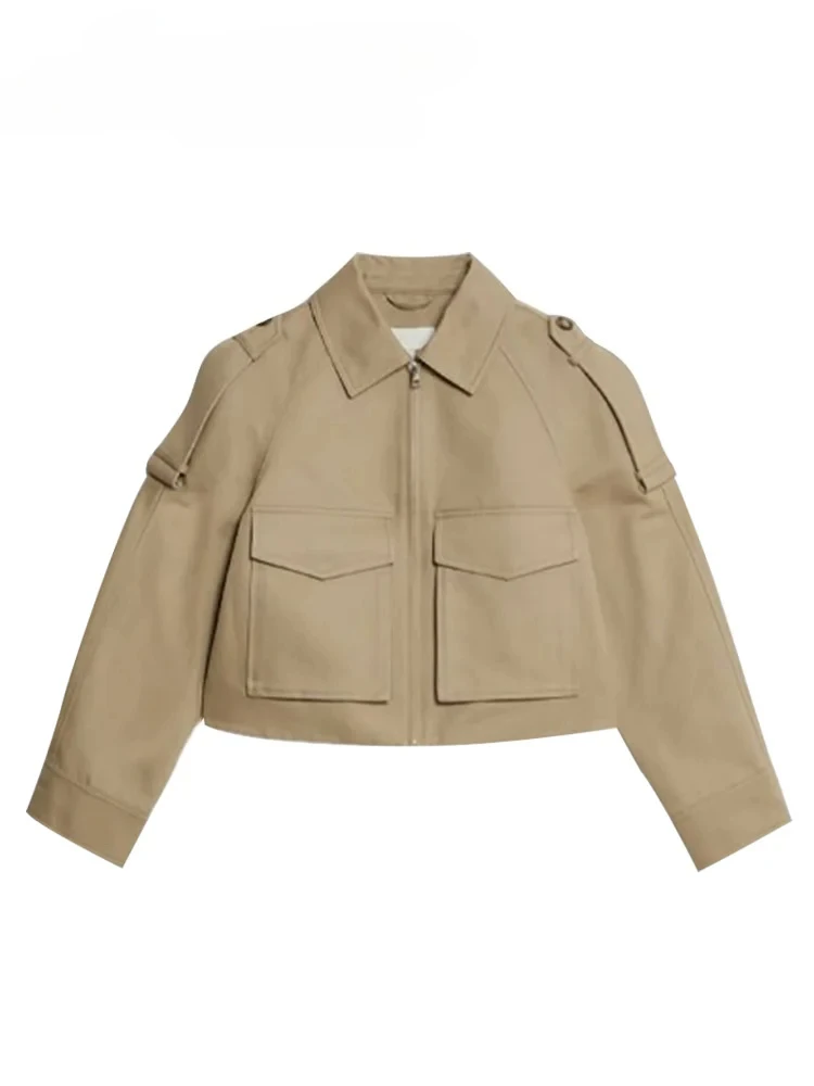 Chaqueta informal con cinturón liso para mujer, abrigos holgados con cremallera y manga larga con cuello vuelto para mujer, ropa de calle elegante para primavera 2025