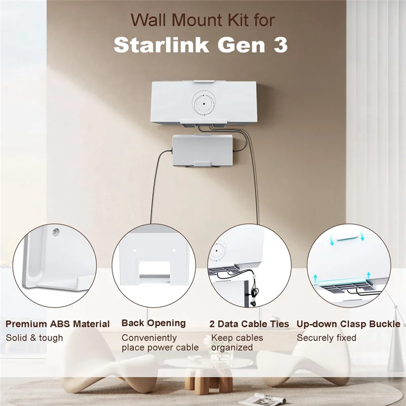 A60E-Mount Bracket For Starlink Gen3/V3 Router Power And Power Supply Adhesive-Backed Wall Mount Holder Kit For Easy Storage