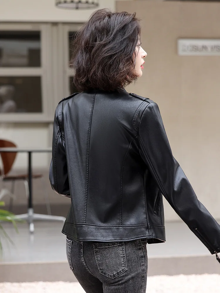 Outono/inverno nova edição coreana jaqueta de couro feminino casaco de couro do plutônio da motocicleta terno fino ajuste jaqueta de couro feminino