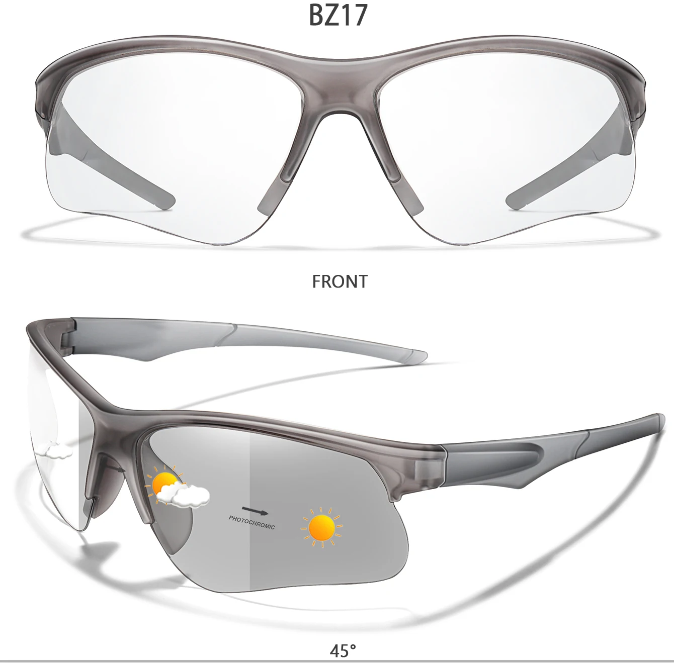 Photochrome Outdoor-Sport-Anglerbrille für Herren und Damen, MTB, Radfahren, Laufen, Wandern, Sonnenbrille, von Sonnenlicht zu Grau – Detail 10