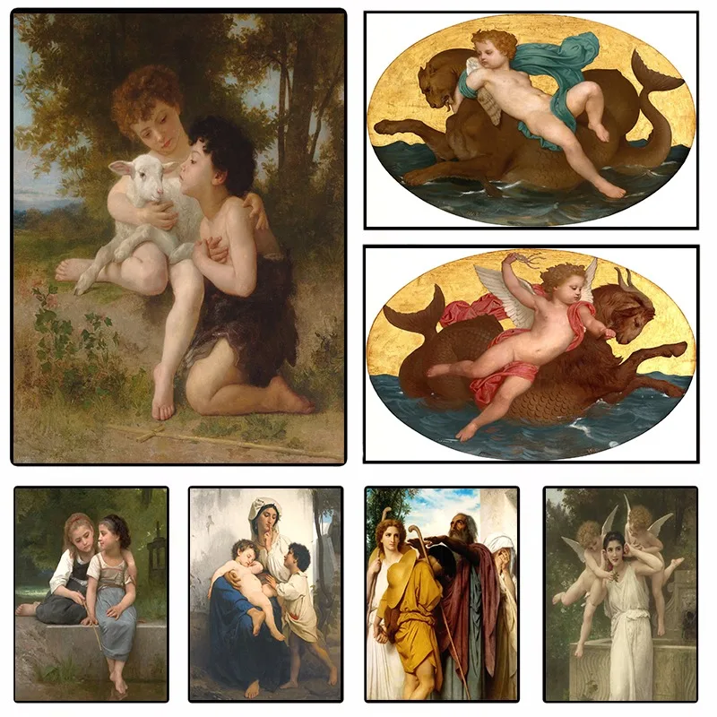 Bouguereau Masterpiece Canvas Print Vintage French Oil Painting Reproduction Mother Child Angel Classic Gallery Wall Art Decor