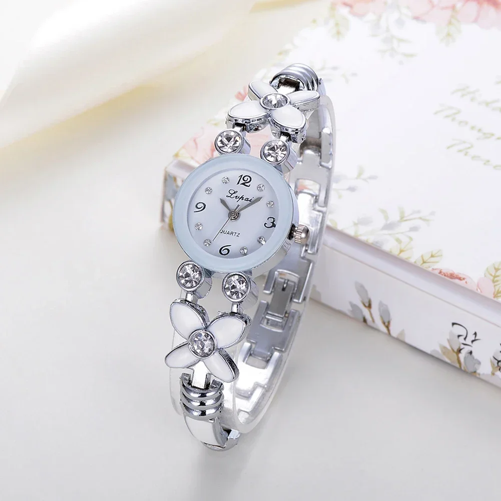 Quartz Watch Women Flower Rhinestone Analog Quartz Wristwatch Elegant Brilliant Decorative Rhinestone Digital Wristband Clock