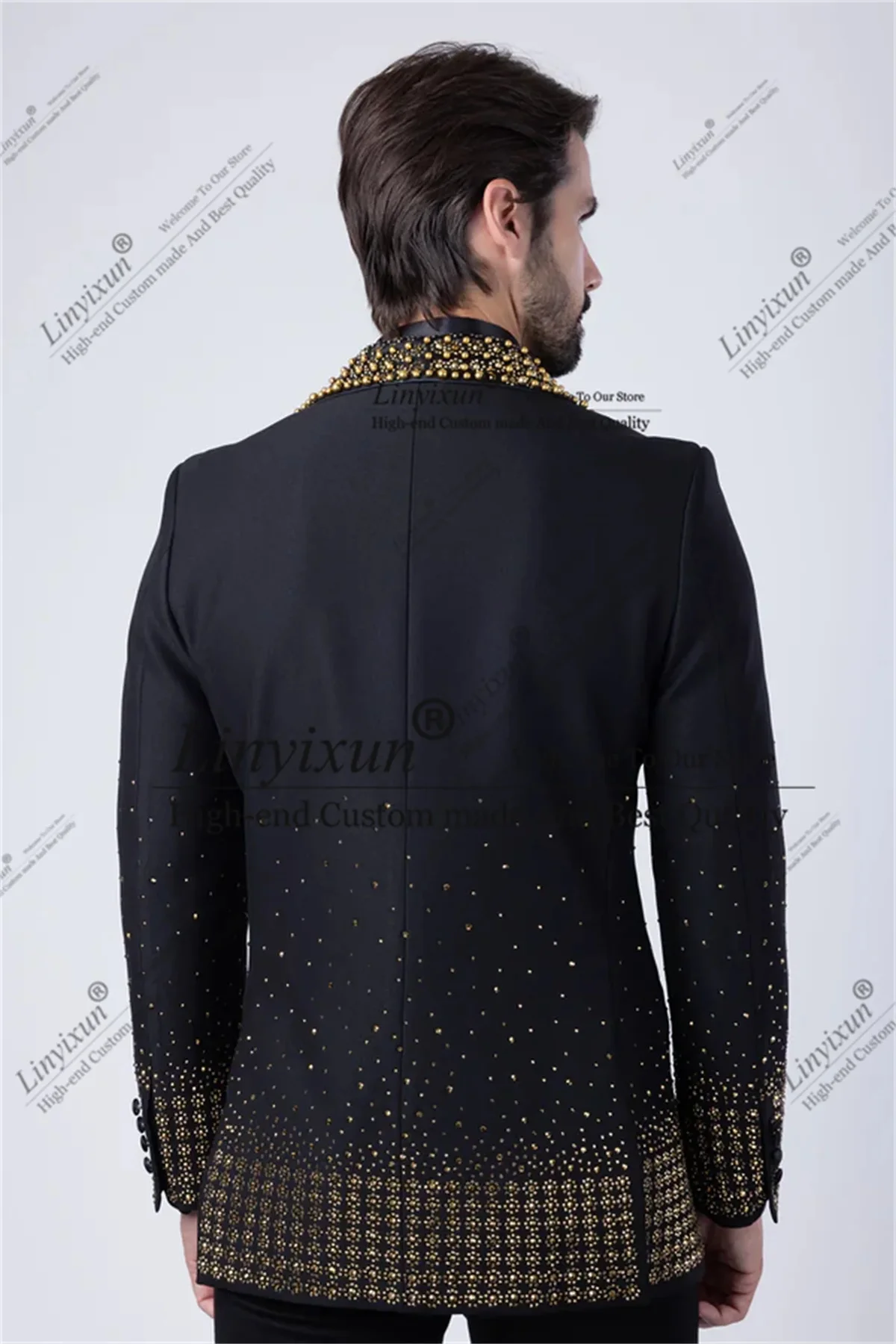 Luxury Beaded Men Suits Shawl Lapel Party Prom Blazer Slim 2 Pieces Sets Groom Tuxedos Customized Dinner Wedding Costume Homme