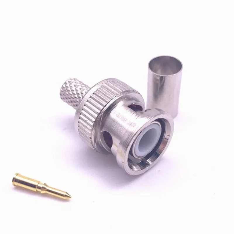 Conector tipo crimp macho BNC, plugue adaptador para áudio CCTV, acoplador fêmea BNC, RG58, RG59, cabo RG60, 10pcs