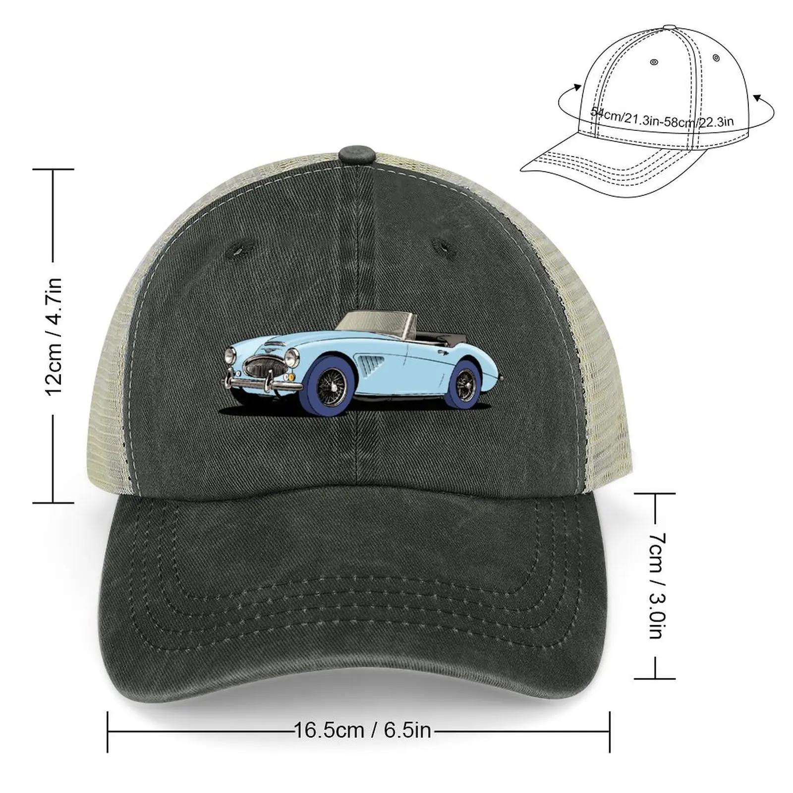 Austin-Healey 3000 British sports car in light blue Cowboy Hat Military Cap Man Wild Ball Hat Woman Cap Men's