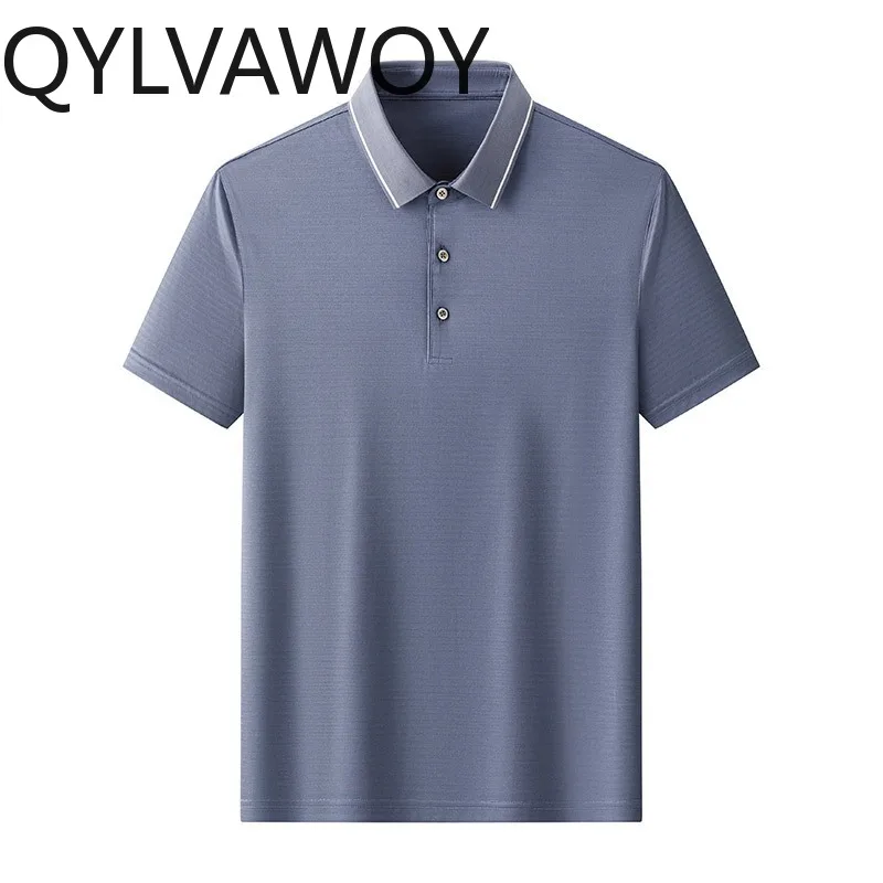 

QYLVAWOY Thin Men's Polo Shirts 96.8% Mulberry Silk T Shirts for Man Summer Shirt Short Sleeve Solid Tops Ropa De Hombre Casual