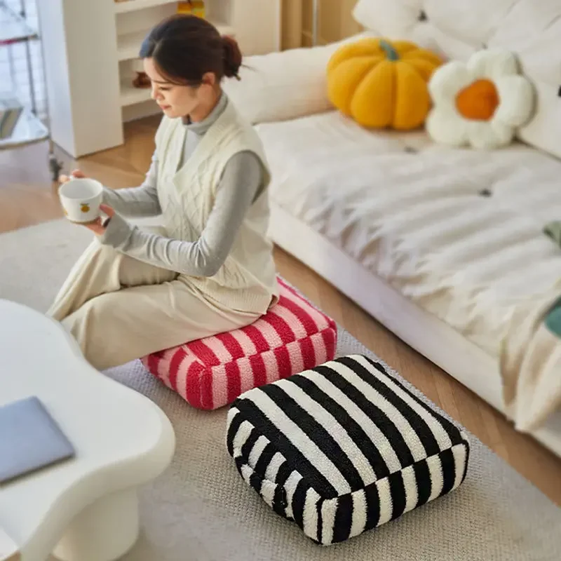 Fluffy Striped Net Red Living Room Seat Block Floor Home Shoe Change Tatami Small Stool Furniture