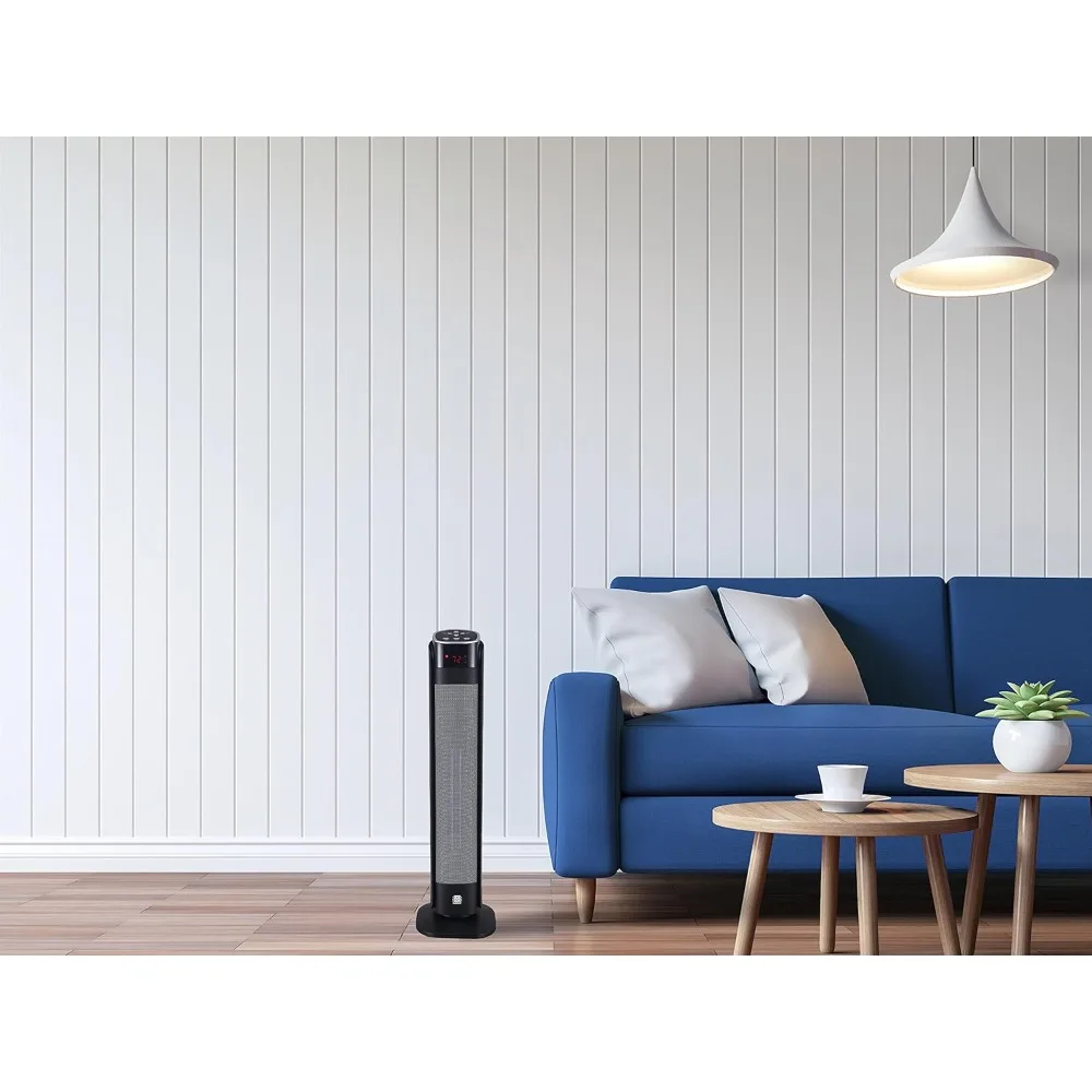 Deluxe Digital 30" Ceramic Oscillating Tower Space Heater with Remote Control, Black, Easy to read digital display
