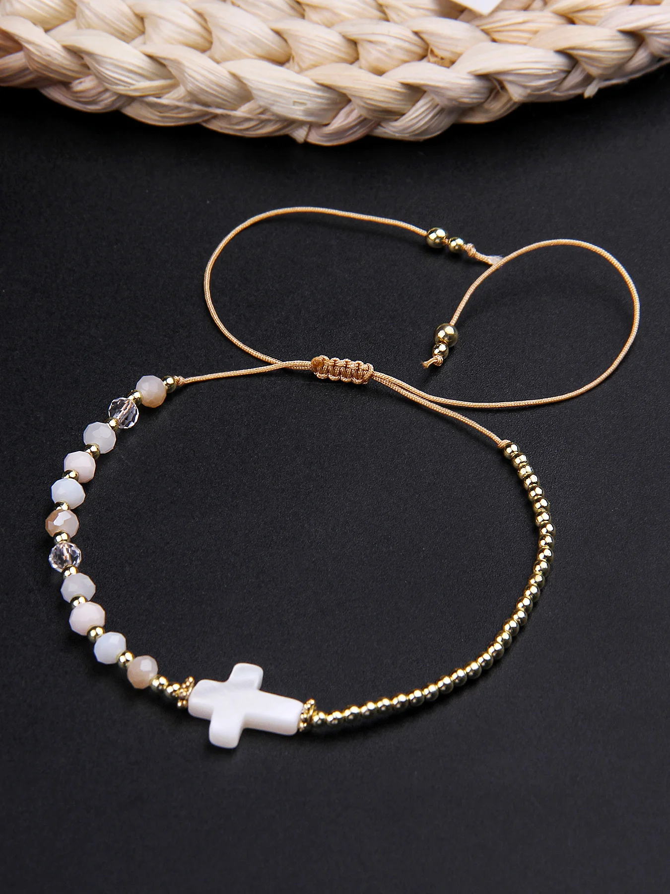 Retro Bohemian Kristall Kupfer Perlen Armband weiße Jade geflochten verstellbare Perlen Armband Herren und Damen lässig Armband