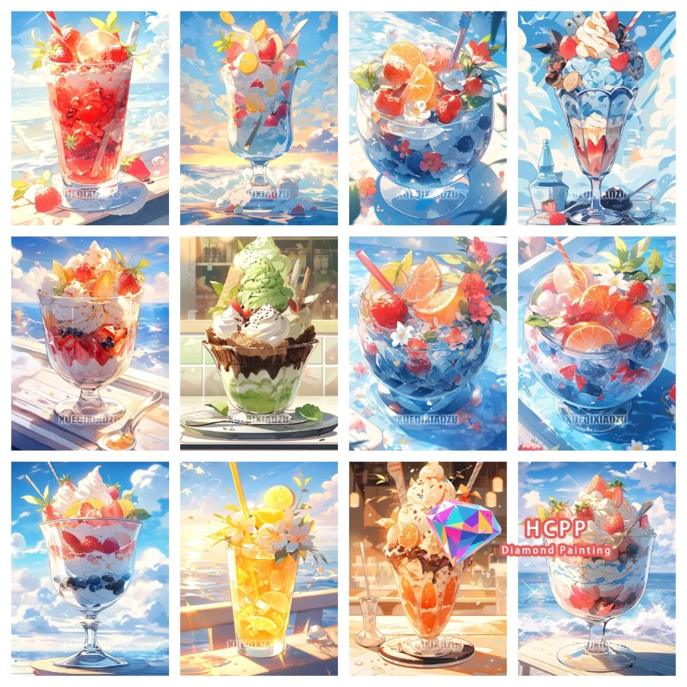 Eisbecher Diamant-Malerei-Set Quadratische Runde Diamanten 5D DIY Getränke-Mosaik Handgemachte Kunst Einzigartiges Exquisites Geschenk Heimdekoration