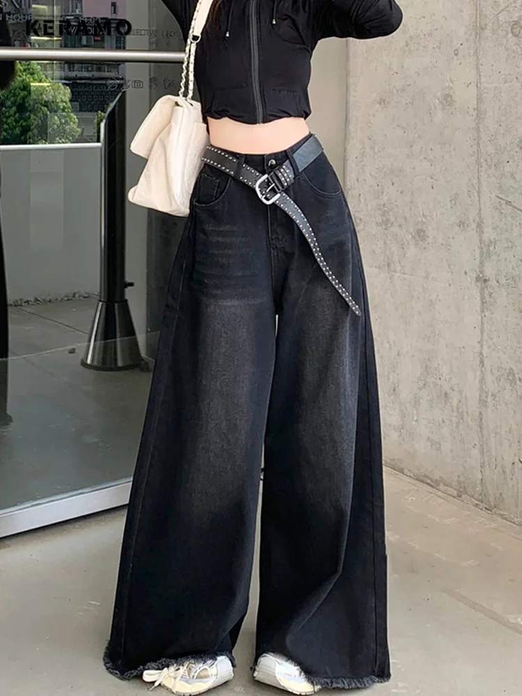 2024 Herbst Damen lässig Harajuku Jeans Vintage ästhetischen Stil lose gewaschene Hose y2k weites Bein Punk Baggy Denim Hose