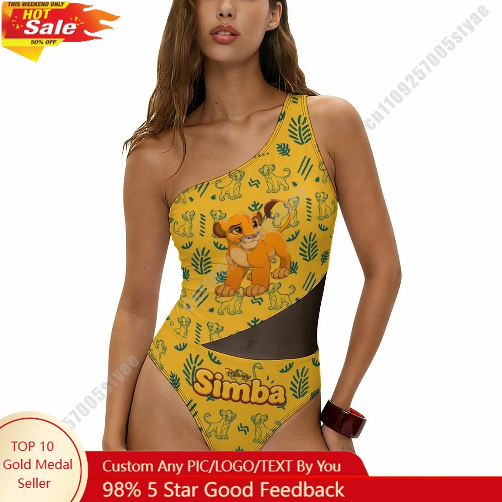 

Simba Swimsuit Disney Personalized Custom Print One Piece Swimwear Sheer Mesh Cutout Bathing Suit Beachwear Holiday Gifts
