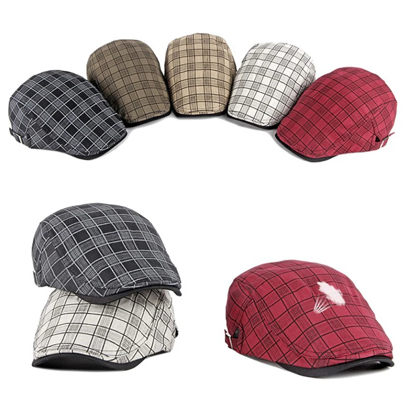 Fashion Fine Stripe Lattice Berets Hat Women Men Spring Summer Plaid Visors Red Green Blue Duckbill Herringbone Flat Cap